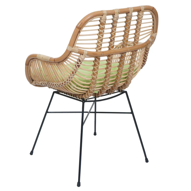 Chaise de salle à manger en rotin Kubu avec coussin vert en rotin naturel avec accoudoirs 04_0009154
