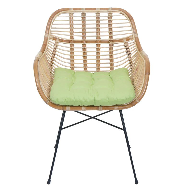 Chaise de salle à manger en rotin Kubu avec coussin vert en rotin naturel avec accoudoirs 04_0009154