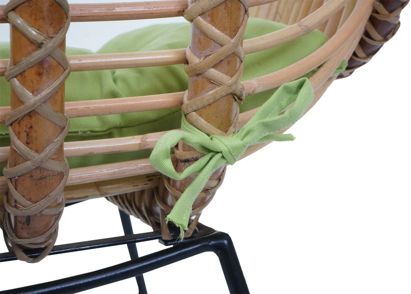 Chaise de salle à manger en rotin Kubu avec coussin vert en rotin naturel avec accoudoirs 04_0009154