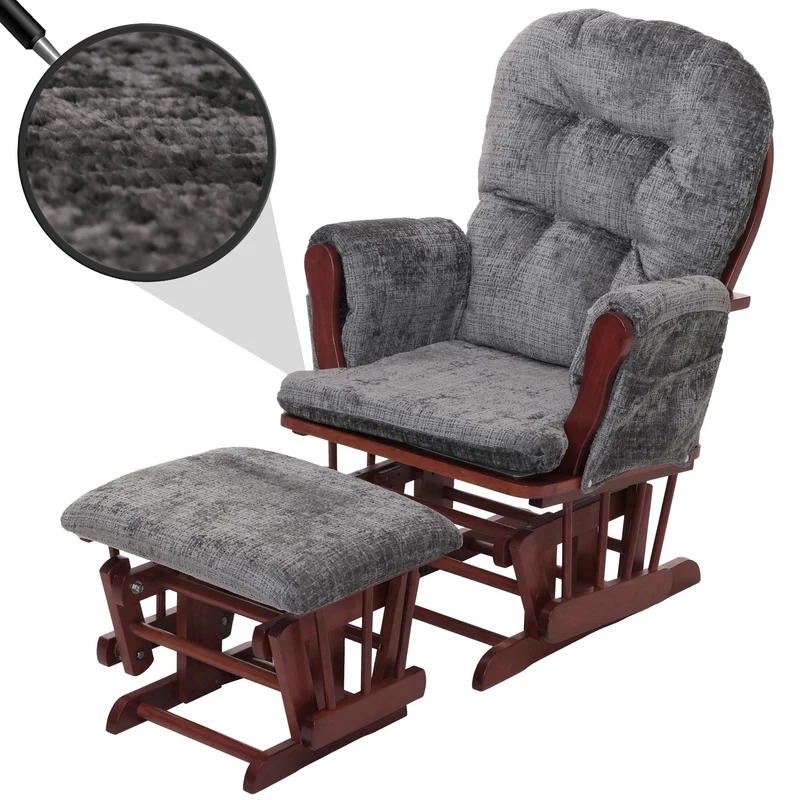 Fauteuil relax à bascule avec repose-pieds en tissu chenille gris foncé fauteuil TV avec structure en bois massif 04_0009926