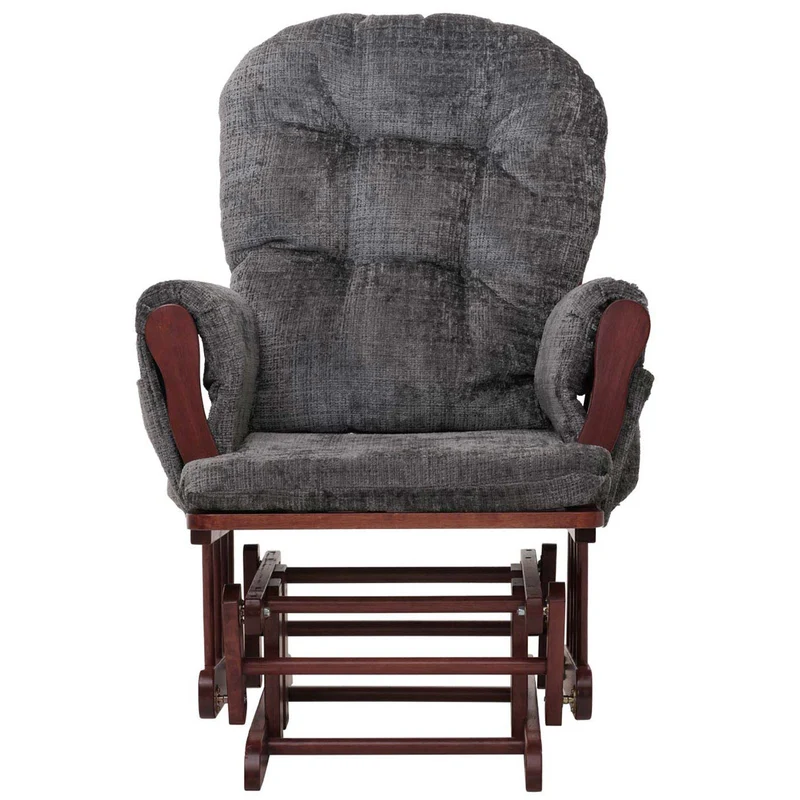 Fauteuil relax à bascule avec repose-pieds en tissu chenille gris foncé fauteuil TV avec structure en bois massif 04_0009926