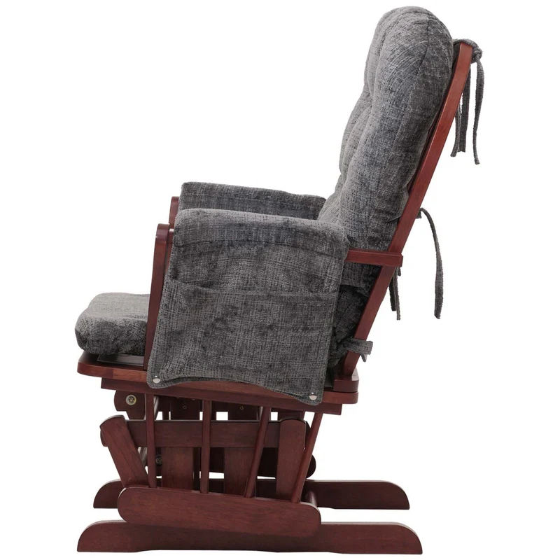 Fauteuil relax à bascule avec repose-pieds en tissu chenille gris foncé fauteuil TV avec structure en bois massif 04_0009926