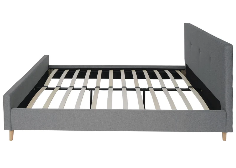Lit double rembourré 160x200 cm gris avec sommier à lattes cadre de lit en bois massif avec tête de lit capitonnée 04_0010473
