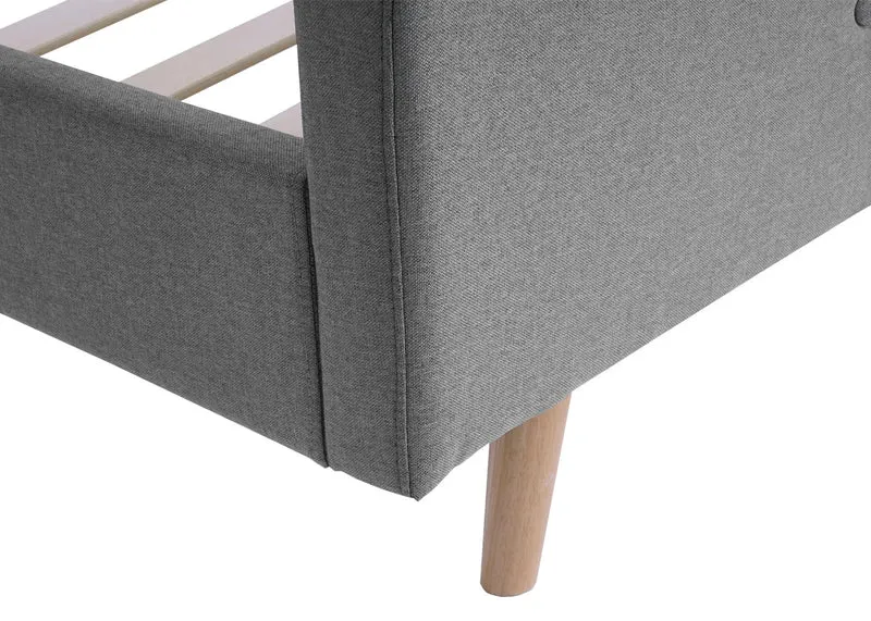 Lit double rembourré 160x200 cm gris avec sommier à lattes cadre de lit en bois massif avec tête de lit capitonnée 04_0010473