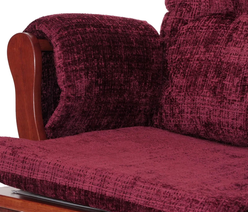 Fauteuil relax à bascule avec repose-pieds en tissu chenille bordeaux fauteuil TV confortable avec structure bois massif 04_0009925