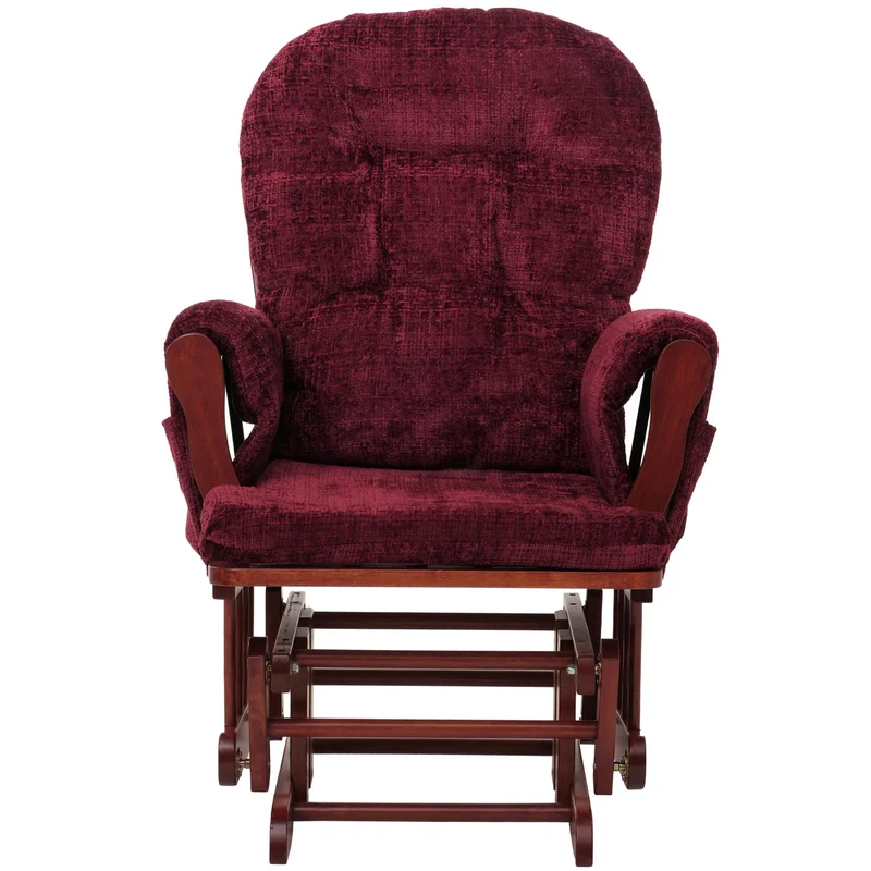 Fauteuil relax à bascule avec repose-pieds en tissu chenille bordeaux fauteuil TV confortable avec structure bois massif 04_0009925