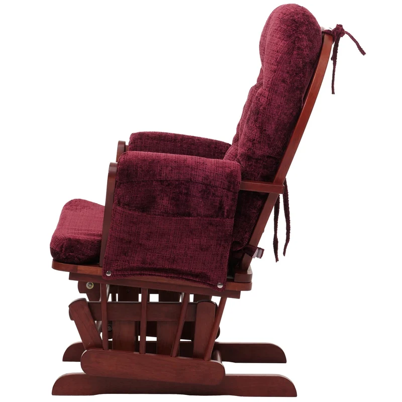 Fauteuil relax à bascule avec repose-pieds en tissu chenille bordeaux fauteuil TV confortable avec structure bois massif 04_0009925