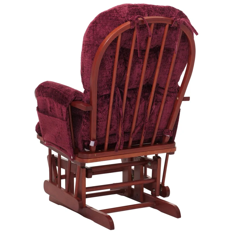 Fauteuil relax à bascule avec repose-pieds en tissu chenille bordeaux fauteuil TV confortable avec structure bois massif 04_0009925