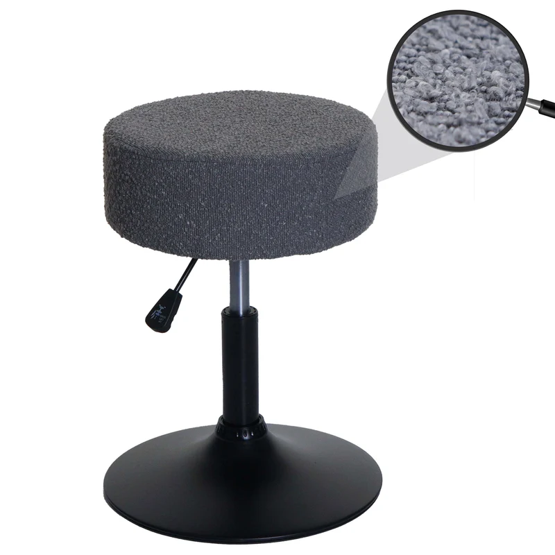 Tabouret siège de maquillage Ø 37 cm pivotant réglable en hauteur tissu bouclé gris et acier 04_0009936