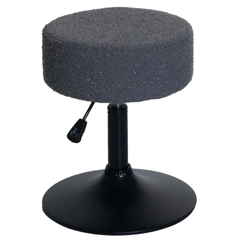 Tabouret siège de maquillage Ø 37 cm pivotant réglable en hauteur tissu bouclé gris et acier 04_0009936