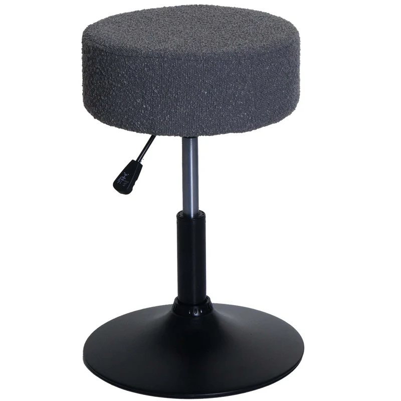Tabouret siège de maquillage Ø 37 cm pivotant réglable en hauteur tissu bouclé gris et acier 04_0009936