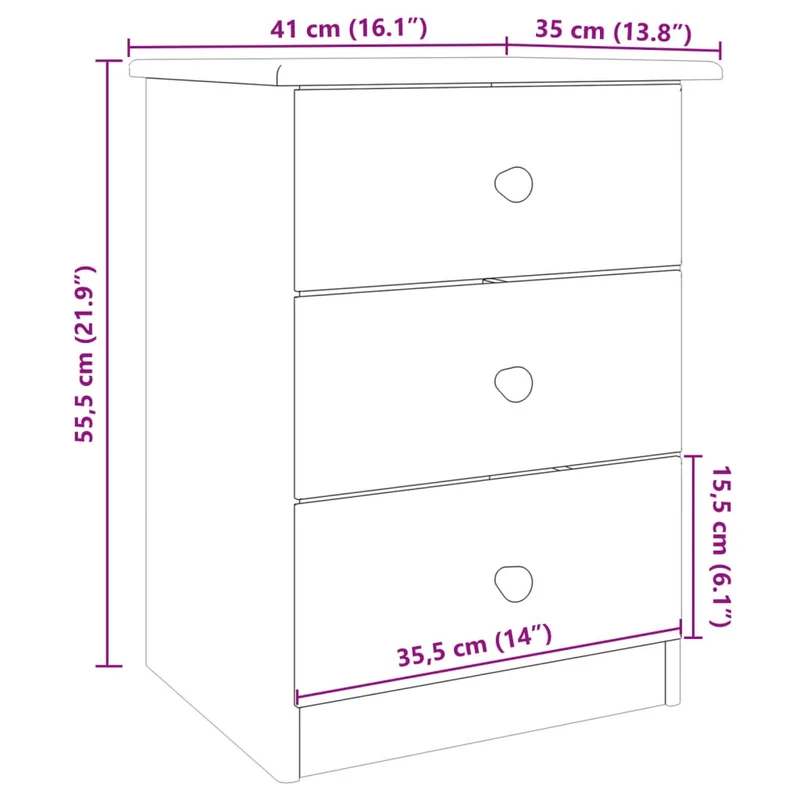 Table de chevet avec 3 tiroirs 41 x 35 x 55,5 cm bois de pin blanc DEC033085