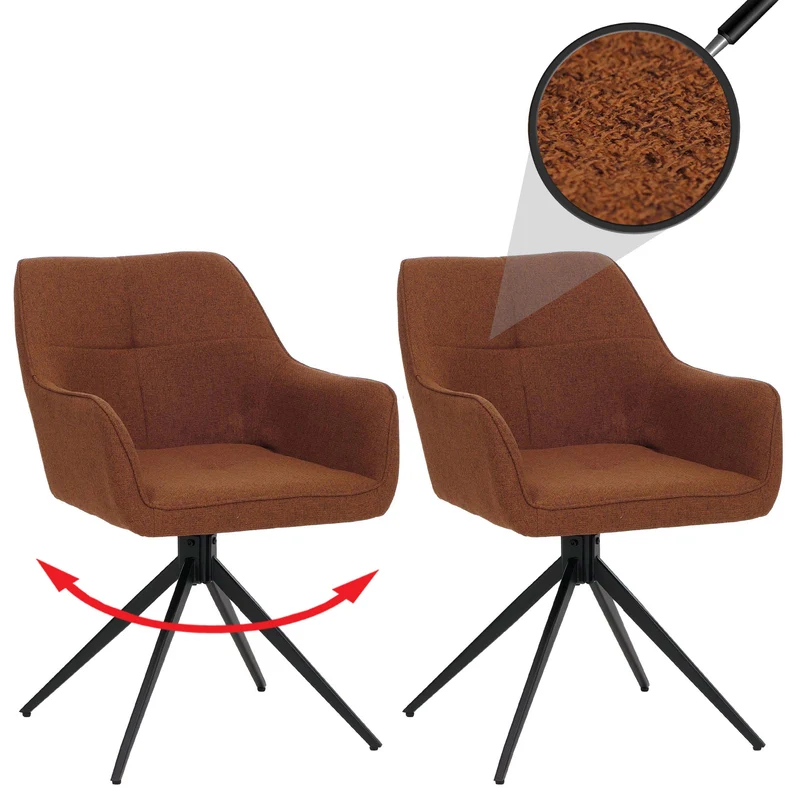 Lot de 2 chaises de salle à manger pivotantes design moderne confort 80 x 53 x 59 cm en tissu terracotta 04_0009414