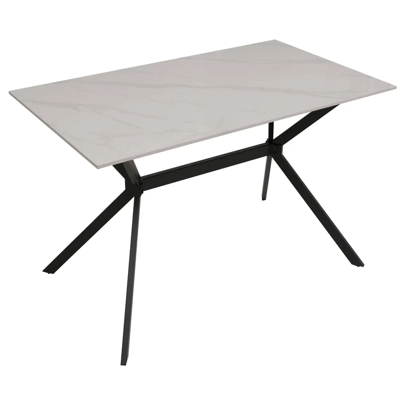 Table à manger de salle à manger design moderne 120 cm en pierre frittée et métal aspect marbre blanc 04_0009230