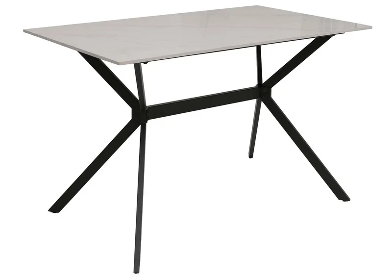 Table à manger de salle à manger design moderne 120 cm en pierre frittée et métal aspect marbre blanc 04_0009230