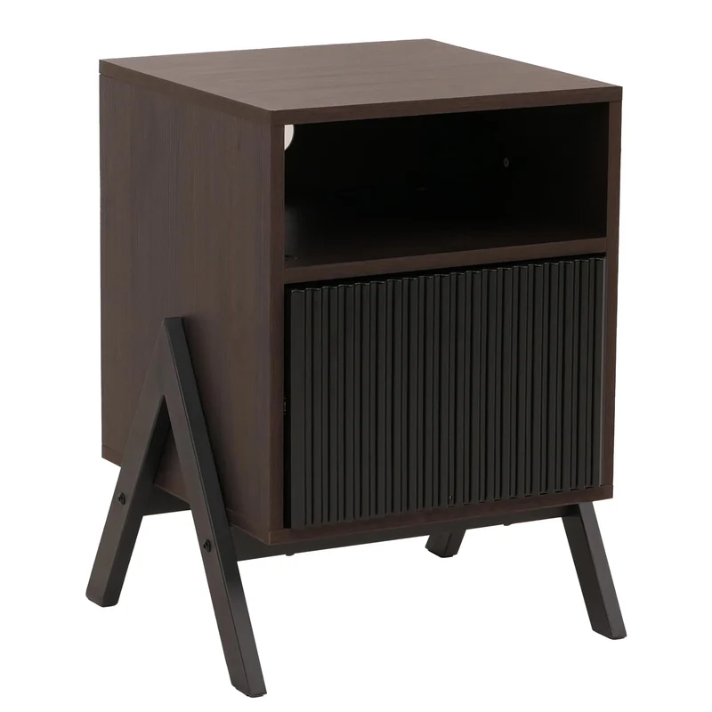 Table de chevet moderne avec 1 tiroir et 1 étagère 59 x 40 x 40 cm MDF avec mélaminé marron foncé et métal 04_0009210