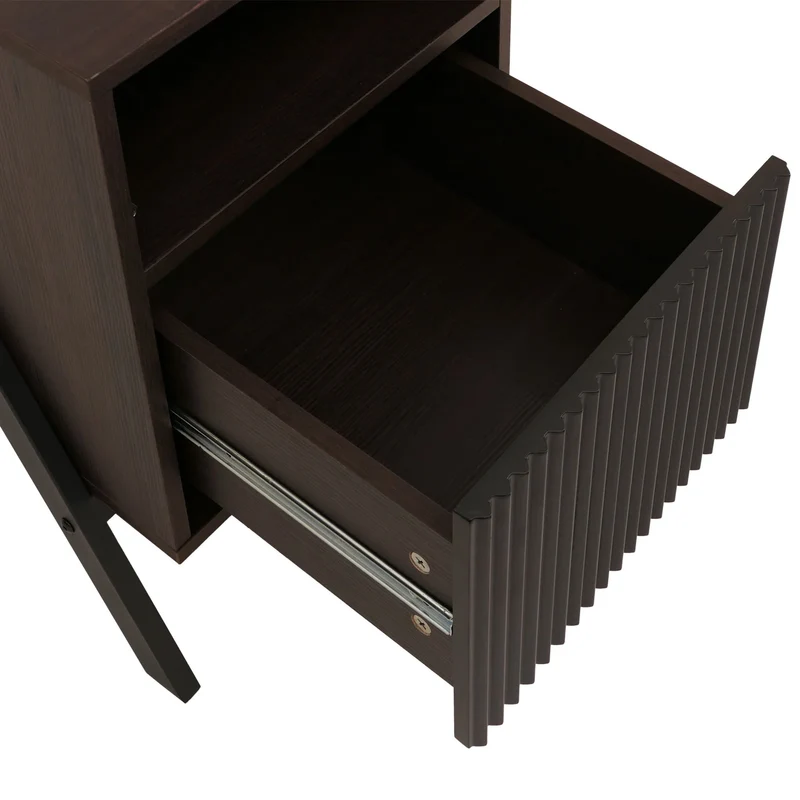 Table de chevet moderne avec 1 tiroir et 1 étagère 59 x 40 x 40 cm MDF avec mélaminé marron foncé et métal 04_0009210