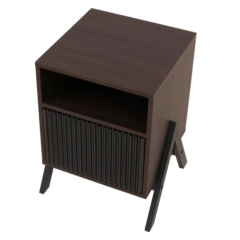 Table de chevet moderne avec 1 tiroir et 1 étagère 59 x 40 x 40 cm MDF avec mélaminé marron foncé et métal 04_0009210
