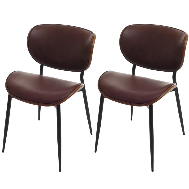 Lot de 2 chaises de salle à manger design en bois cintré et similicuir marron structure acier assise rembourrée confortable 04_0009503