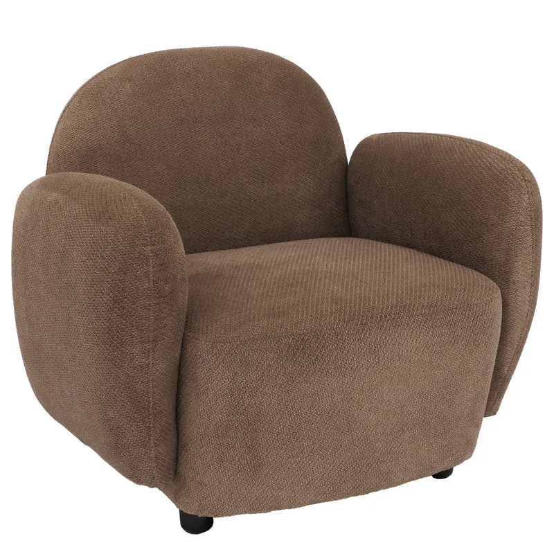 Fauteuil lounge design en tissu chenille marron fauteuil relax avec accoudoirs assise rembourrée confortable 04_0009028