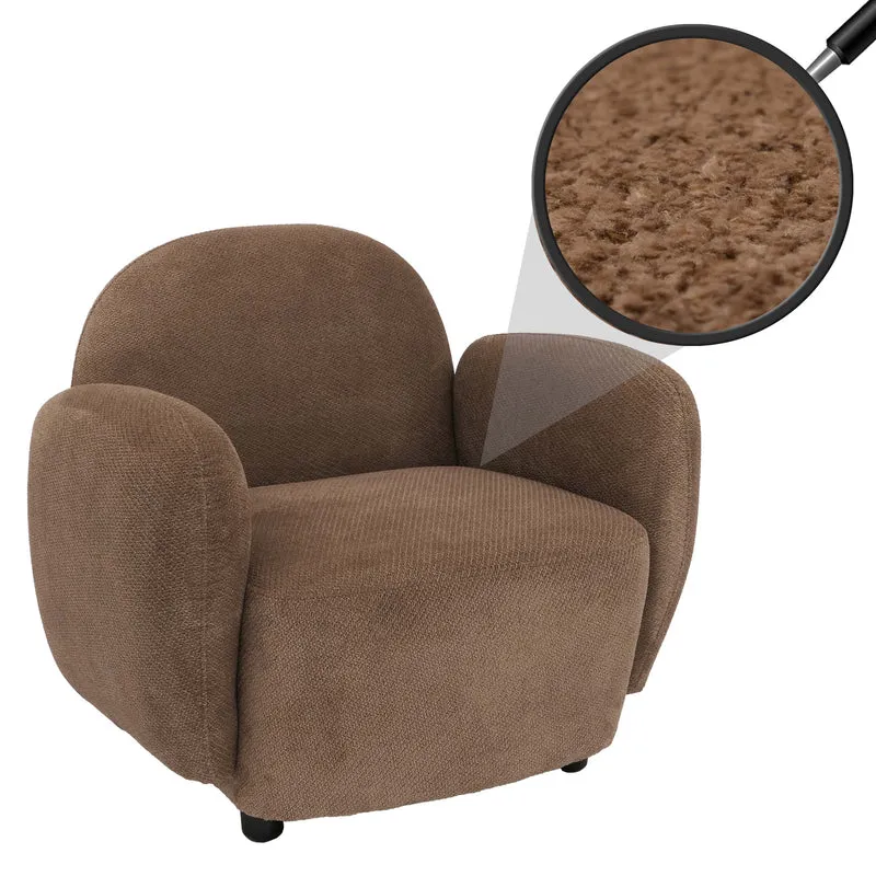 Fauteuil lounge design en tissu chenille marron fauteuil relax avec accoudoirs assise rembourrée confortable 04_0009028