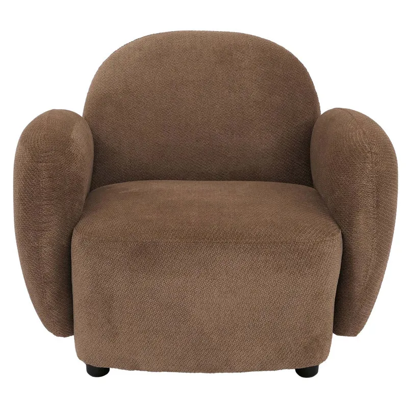 Fauteuil lounge design en tissu chenille marron fauteuil relax avec accoudoirs assise rembourrée confortable 04_0009028