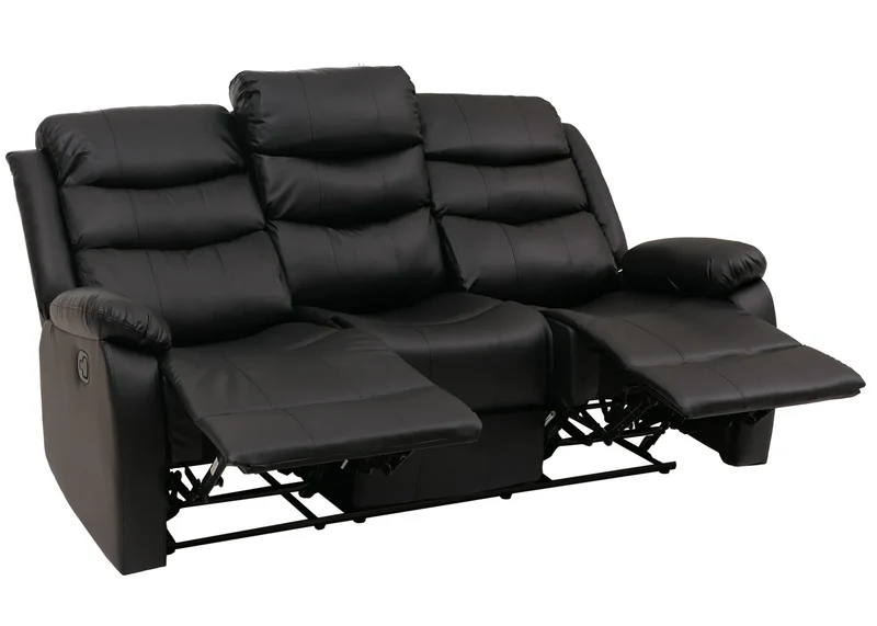 Canapé cinéma 3 places inclinable en similicuir noir fauteuil home cinéma avec repose-pieds porte-gobelets et fonction relax 04_0009404