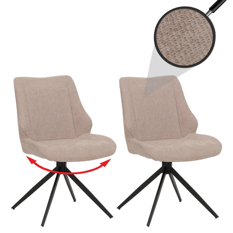 Lot de 2 chaises de salle à manger pivotantes modernes confort assise ergonomique 88 x 55 x 62 cm en chenille beige 04_0009419