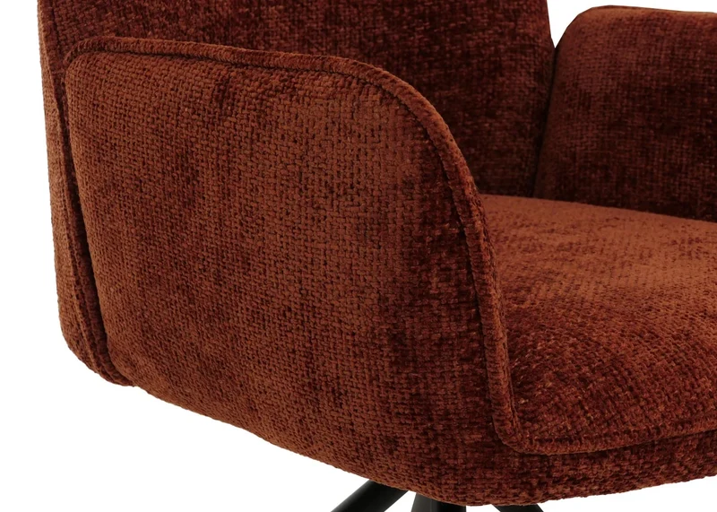 Chaise de salle à manger pivotante avec accoudoirs fonction Auto-Position 180° en chenille rouge-brun piètement métal 04_0009238