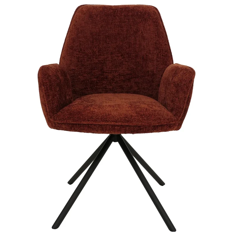 Chaise de salle à manger pivotante avec accoudoirs fonction Auto-Position 180° en chenille rouge-brun piètement métal 04_0009238