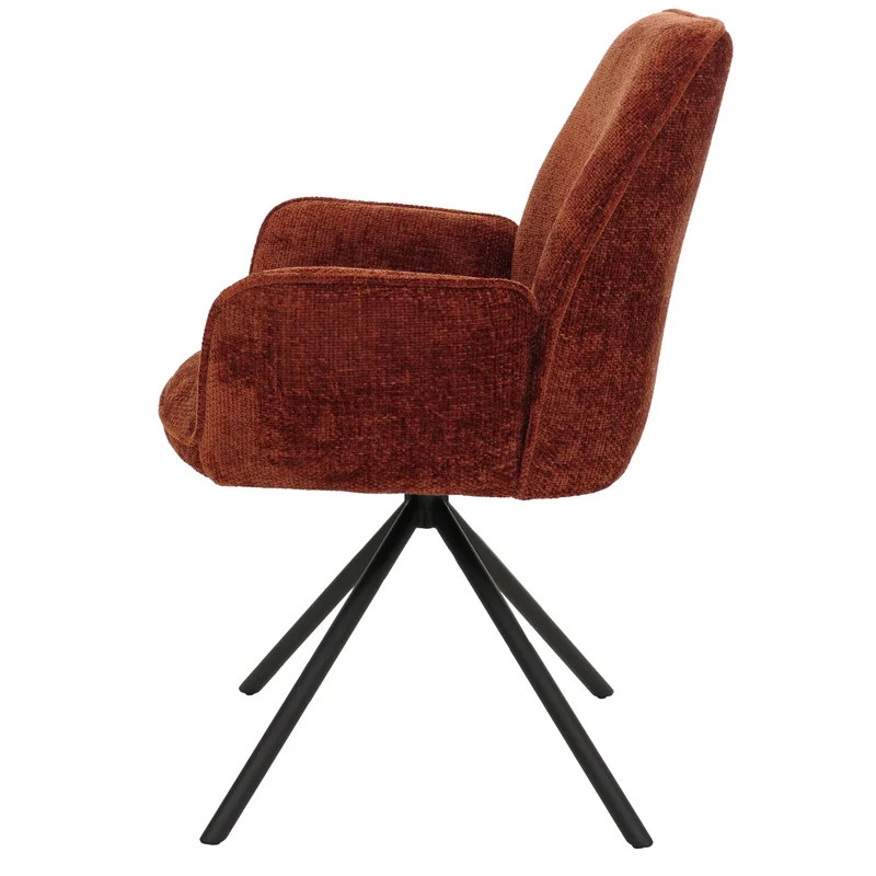Chaise de salle à manger pivotante avec accoudoirs fonction Auto-Position 180° en chenille rouge-brun piètement métal 04_0009238