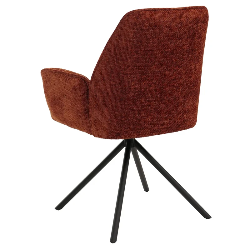Chaise de salle à manger pivotante avec accoudoirs fonction Auto-Position 180° en chenille rouge-brun piètement métal 04_0009238