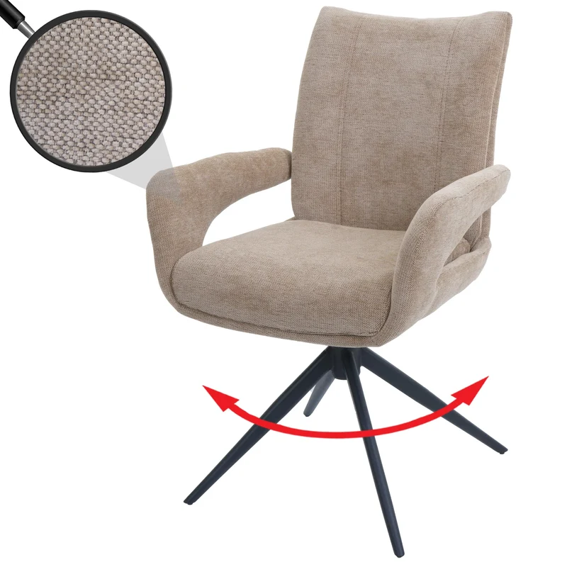 Chaise de salle à manger pivotante moderne accoudoirs enveloppants 90 x 60 x 60 cm confort d'assise ergonomique en tissu chenille beige 04_0009335