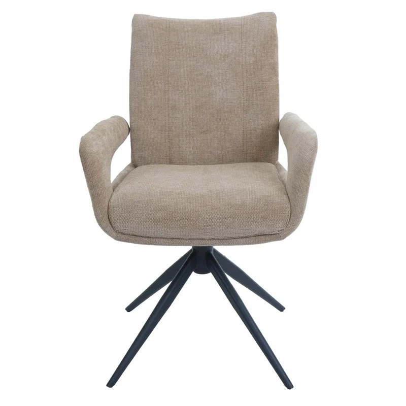 Chaise de salle à manger pivotante moderne accoudoirs enveloppants 90 x 60 x 60 cm confort d'assise ergonomique en tissu chenille beige 04_0009335