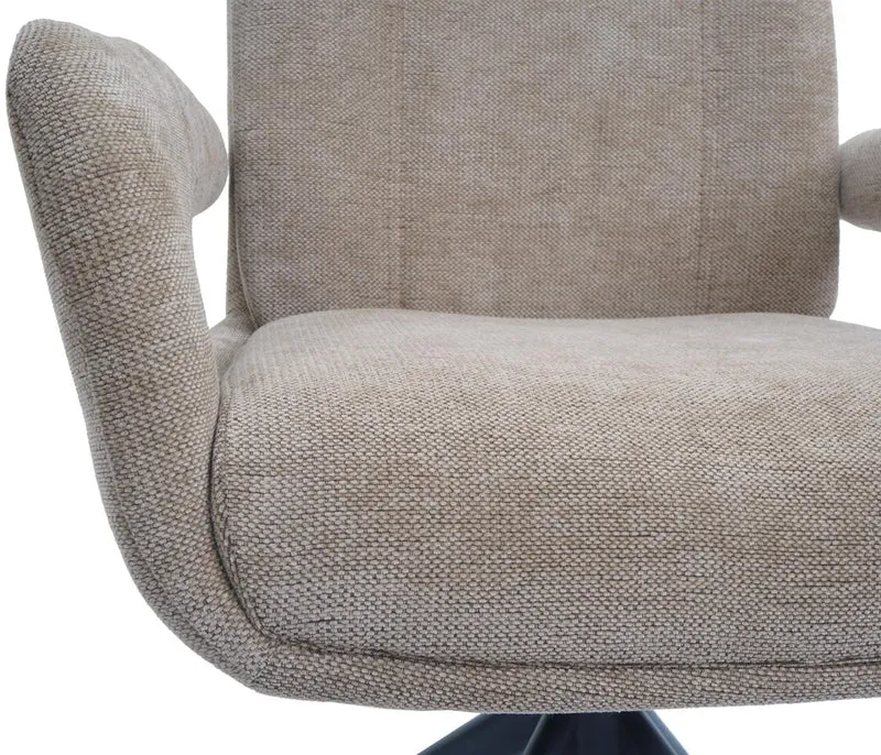 Chaise de salle à manger pivotante moderne accoudoirs enveloppants 90 x 60 x 60 cm confort d'assise ergonomique en tissu chenille beige 04_0009335