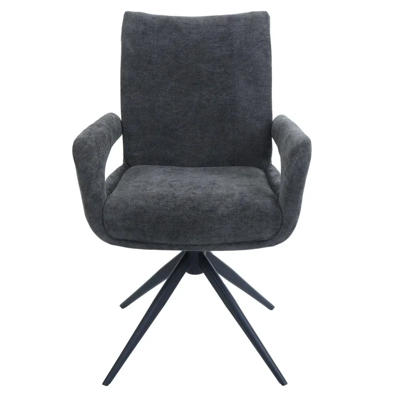 Chaise de salle à manger pivotante moderne accoudoirs enveloppants 90 x 60 x 60 cm confort d'assise ergonomique en tissu chenille gris foncé 04_0009336