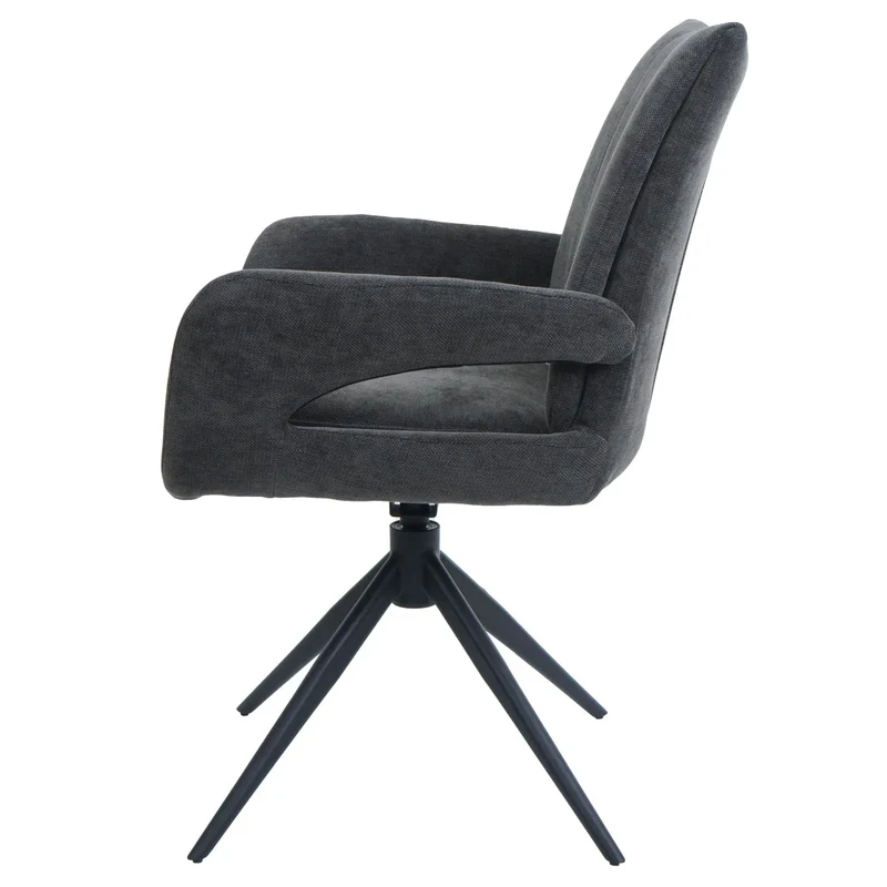 Chaise de salle à manger pivotante moderne accoudoirs enveloppants 90 x 60 x 60 cm confort d'assise ergonomique en tissu chenille gris foncé 04_0009336