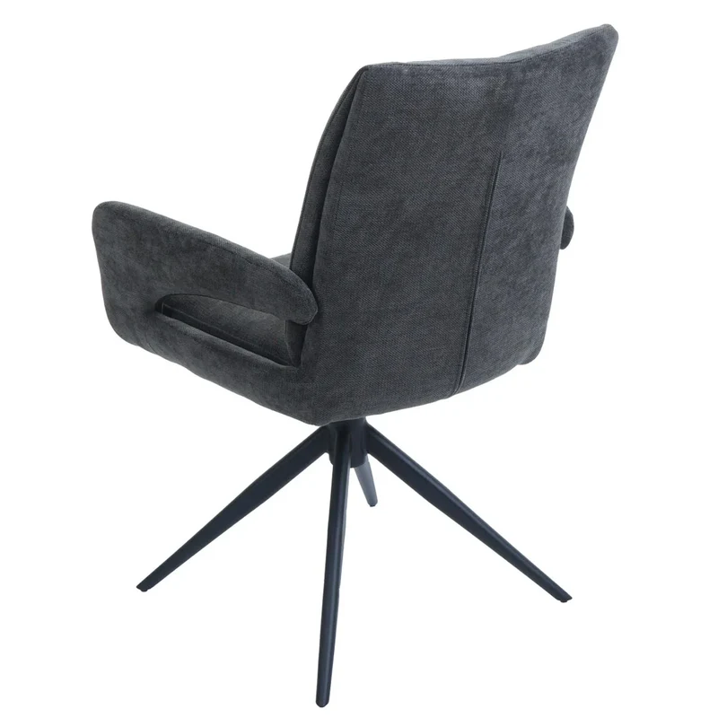 Chaise de salle à manger pivotante moderne accoudoirs enveloppants 90 x 60 x 60 cm confort d'assise ergonomique en tissu chenille gris foncé 04_0009336