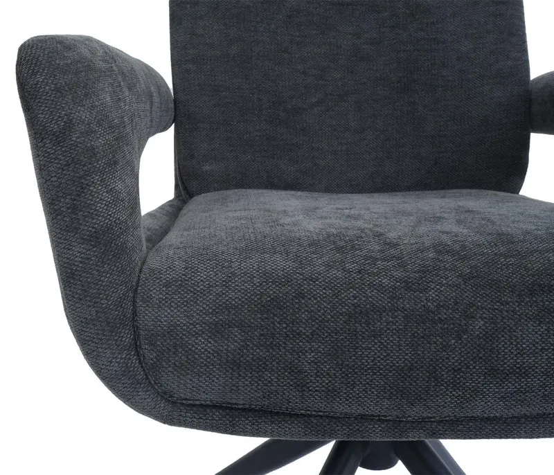 Chaise de salle à manger pivotante moderne accoudoirs enveloppants 90 x 60 x 60 cm confort d'assise ergonomique en tissu chenille gris foncé 04_0009336