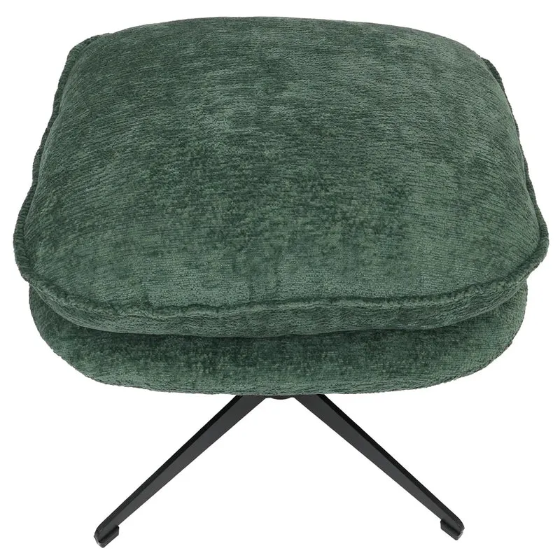 Pouf repose-pieds tabouret rembourré en tissu chenille couleur vert avec piètement métal 04_0009039