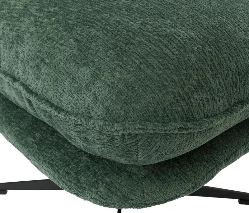 Pouf repose-pieds tabouret rembourré en tissu chenille couleur vert avec piètement métal 04_0009039
