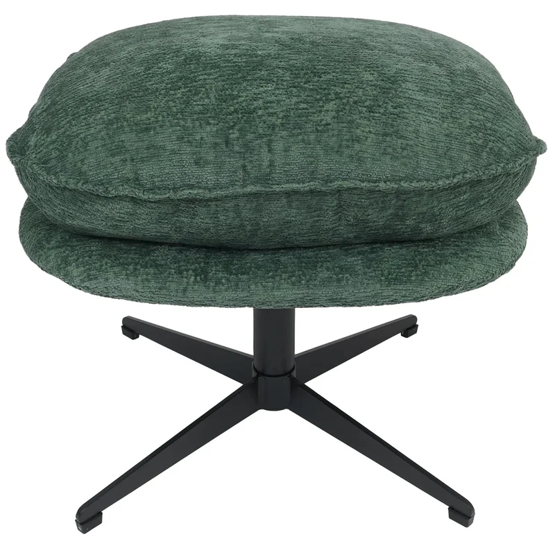 Pouf repose-pieds tabouret rembourré en tissu chenille couleur vert avec piètement métal 04_0009039