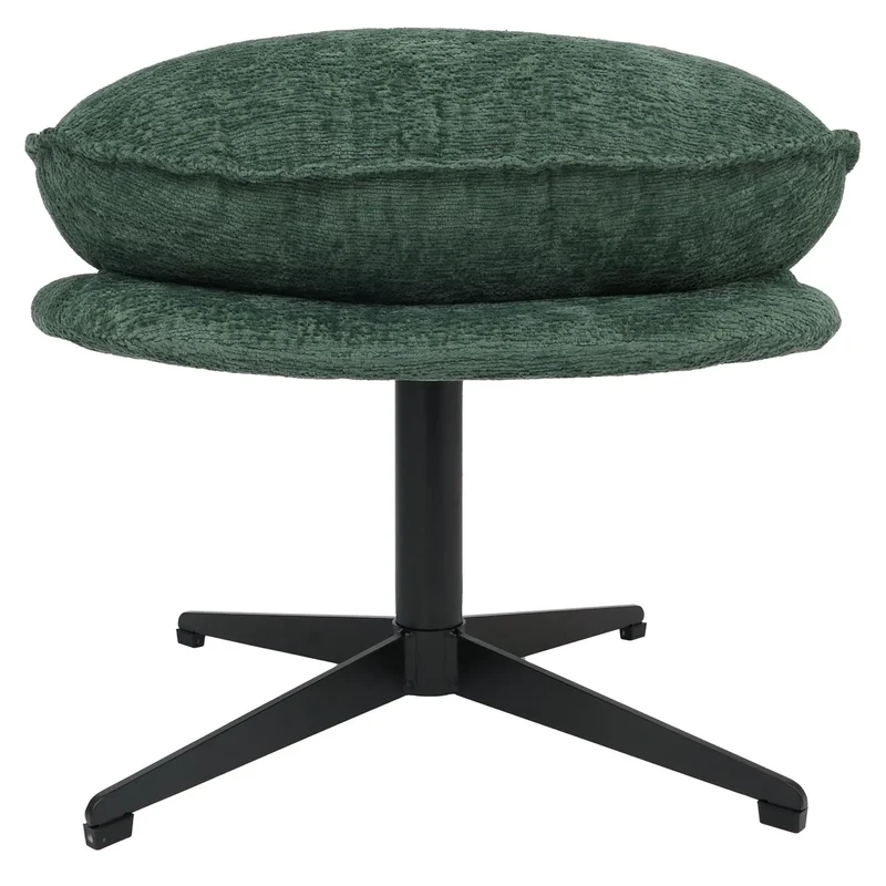 Pouf repose-pieds tabouret rembourré en tissu chenille couleur vert avec piètement métal 04_0009039