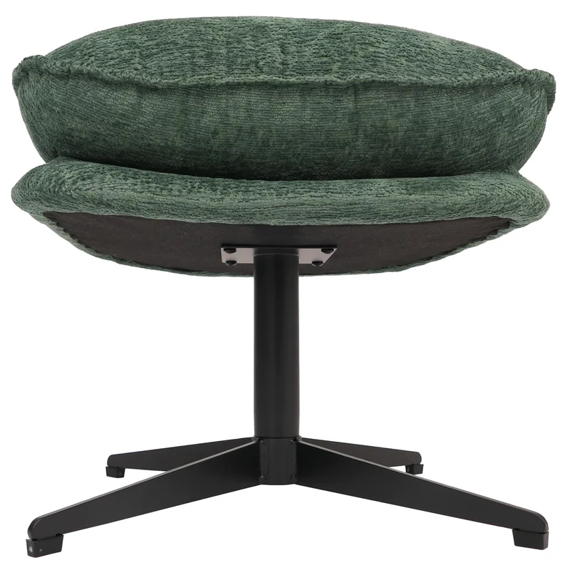 Pouf repose-pieds tabouret rembourré en tissu chenille couleur vert avec piètement métal 04_0009039