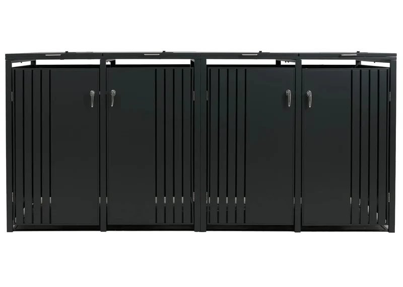 Cache-poubelles extérieur pour 4 bacs 80 à 240 L en acier anthracite abri poubelles avec couvercles et portes verrouillables 264 x 84 x 122 cm 04_0009344