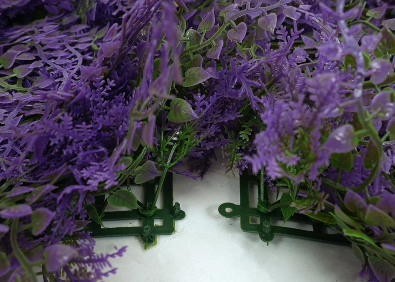 Mur végétal artificiel décoratif intérieur extérieur lot de 4 panneaux plantes 50x50 cm feuillage vert et violet 1 m² 04_0009172