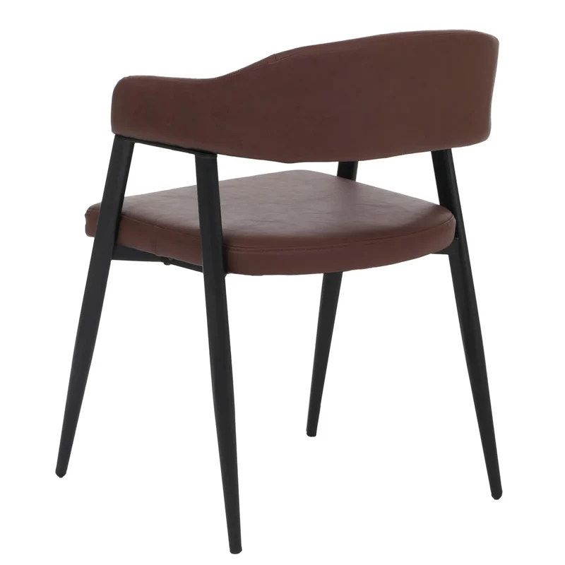 Lot de 2 chaises de salle à manger style industriel rétro avec accoudoirs en métal et similicuir marron-rouge 04_0008986