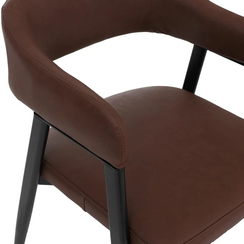 Lot de 2 chaises de salle à manger style industriel rétro avec accoudoirs en métal et similicuir marron-rouge 04_0008986
