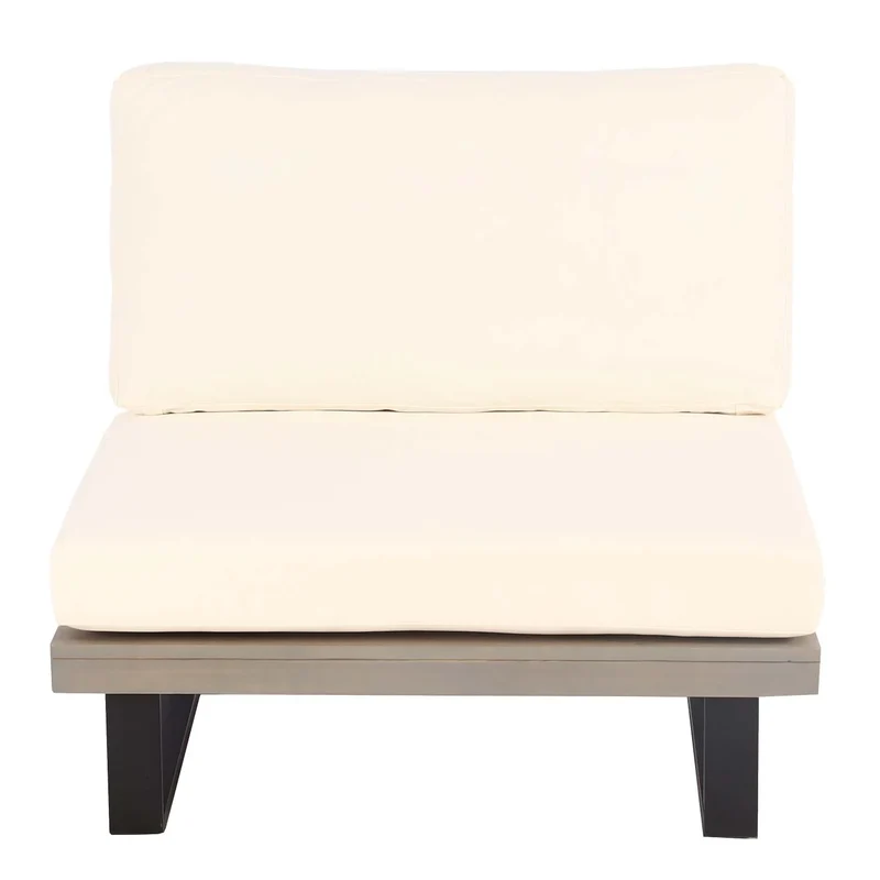 Lot de 2 fauteuils lounge de jardin en bois d’acacia et aluminium pour extérieurs avec coussins crème 04_0009393