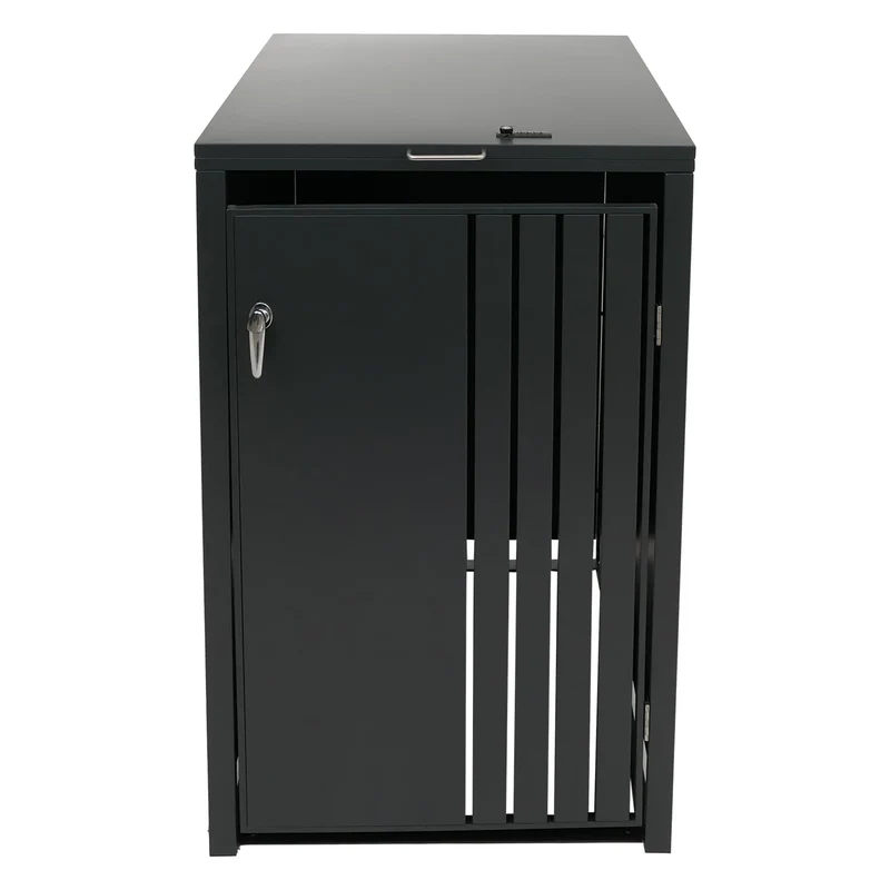 Cache-poubelle extérieur pour 1 bac 80 à 240 L en acier anthracite abri poubelle avec couvercle et porte verrouillables 68 x 84 x 122 cm 04_0009355